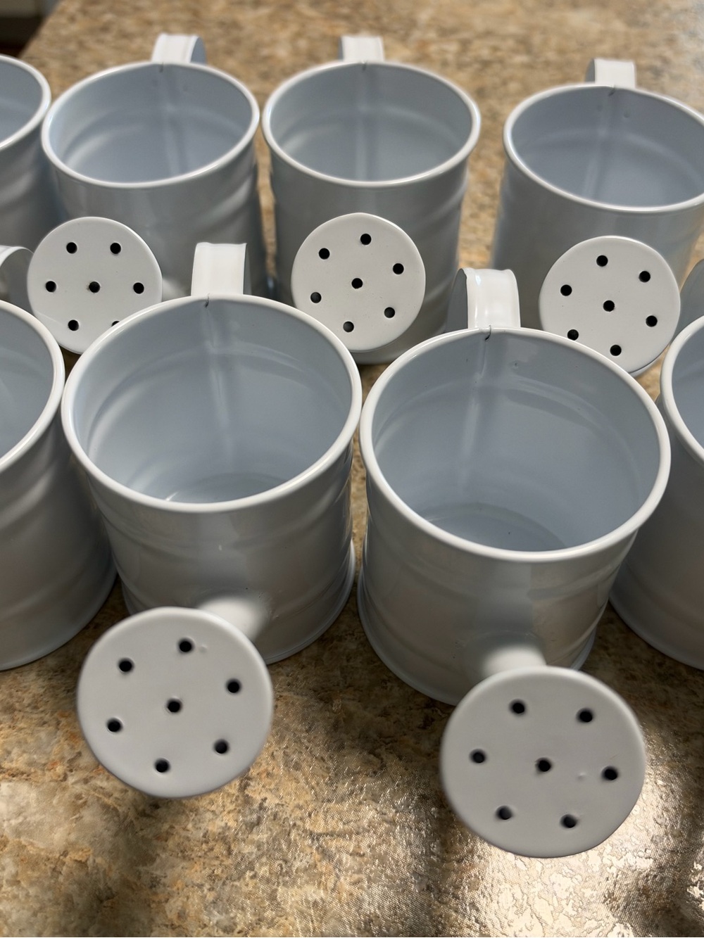 Hobby Lobby White Mini Metal Watering Can Planters - Set of 8